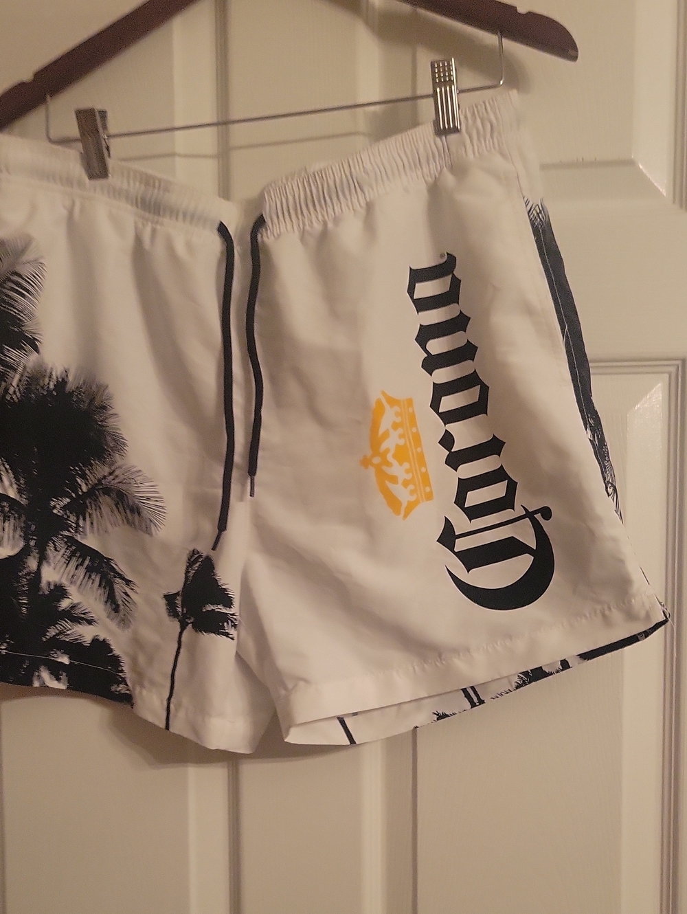 Corona White Palm-Print Athletic Shorts with Yellow Crown Never Worn